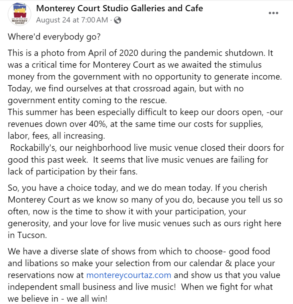 Tucson Local Music Venue: Monterey Court Studio Galleries and Cafe 