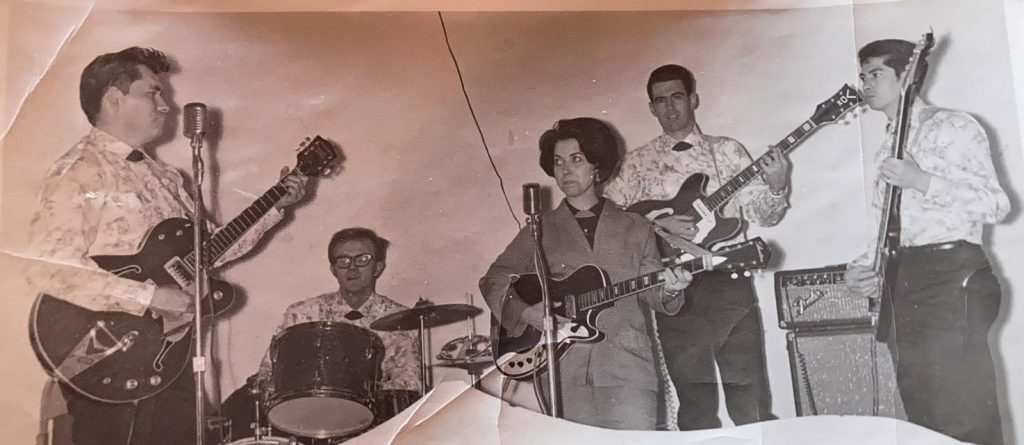 Tucson Musician Spotlight: Sabra Faulk 3 1967. Bonnie and the Westerners. That’s my Dad behind her. Joe Rogers on lead and steel guitar. He was the Navajo Tribal Police Chief. Ron on Drums, ran a local gas station, Phillip Faulk on rhythm guitar and Spider Gonzales from the San Ildefonso Pueblo on Bass.