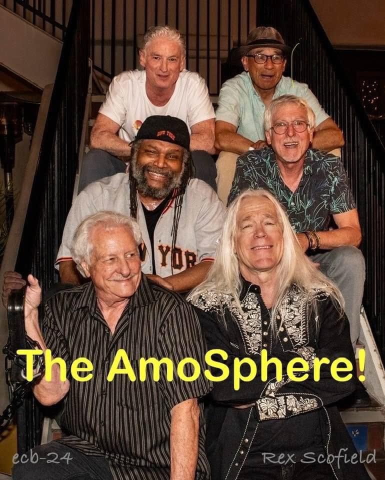 Tucson Musician Spotlight: Amochip Dabney 14 The AmoSphere! group photo at St. Philip's Plaza, 2024: Martin Tiernan, Billy Yates, Paul Cervantes, Tom Fetter, Clay Brown and Amochip Dabney
